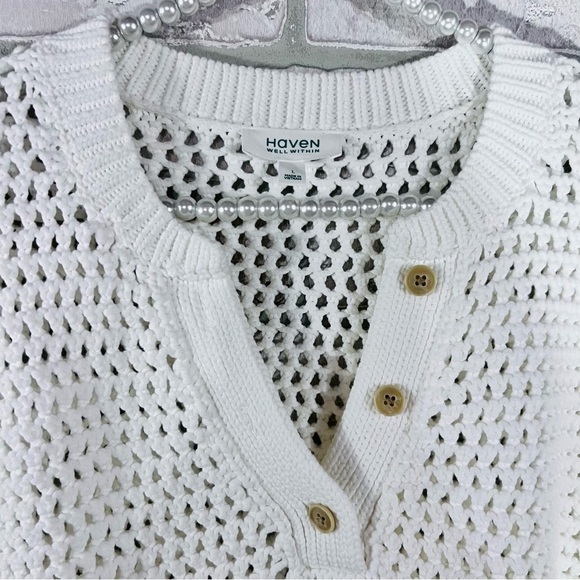 Haven Well Within Knot Stitch Henley Sweater in White Size L - Picture 6 of 9